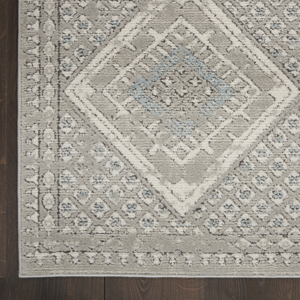 3" X 5" Grey Ivory And Blue Southwestern Power Loom Non Skid Area Rug