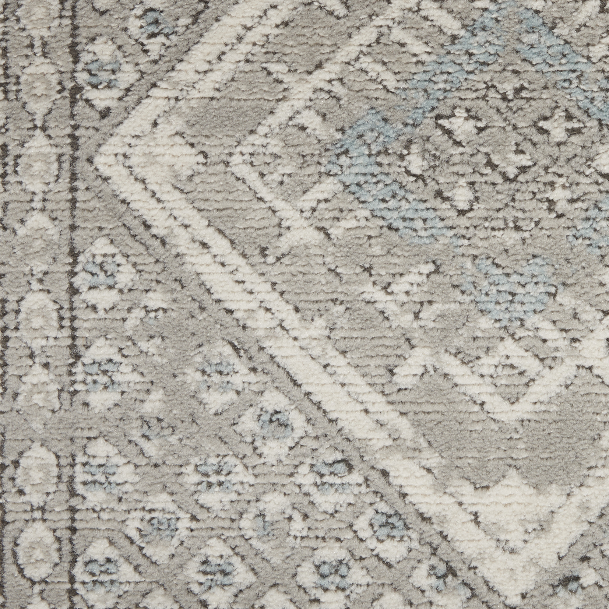 3" X 5" Grey Ivory And Blue Southwestern Power Loom Non Skid Area Rug