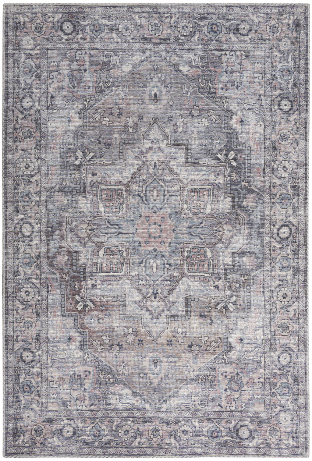4" X 6" Grey Oriental Power Loom Distressed Washable Area Rug