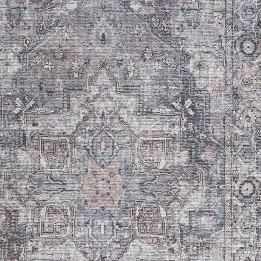 4" X 6" Grey Oriental Power Loom Distressed Washable Area Rug