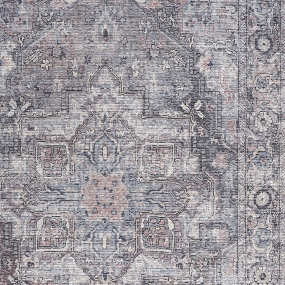 5 X 7 grey Oriental Power Loom Distressed Washable Area Rug