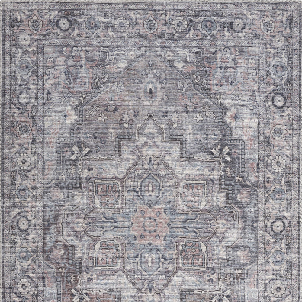 5" X 7" Grey Oriental Power Loom Distressed Washable Area Rug