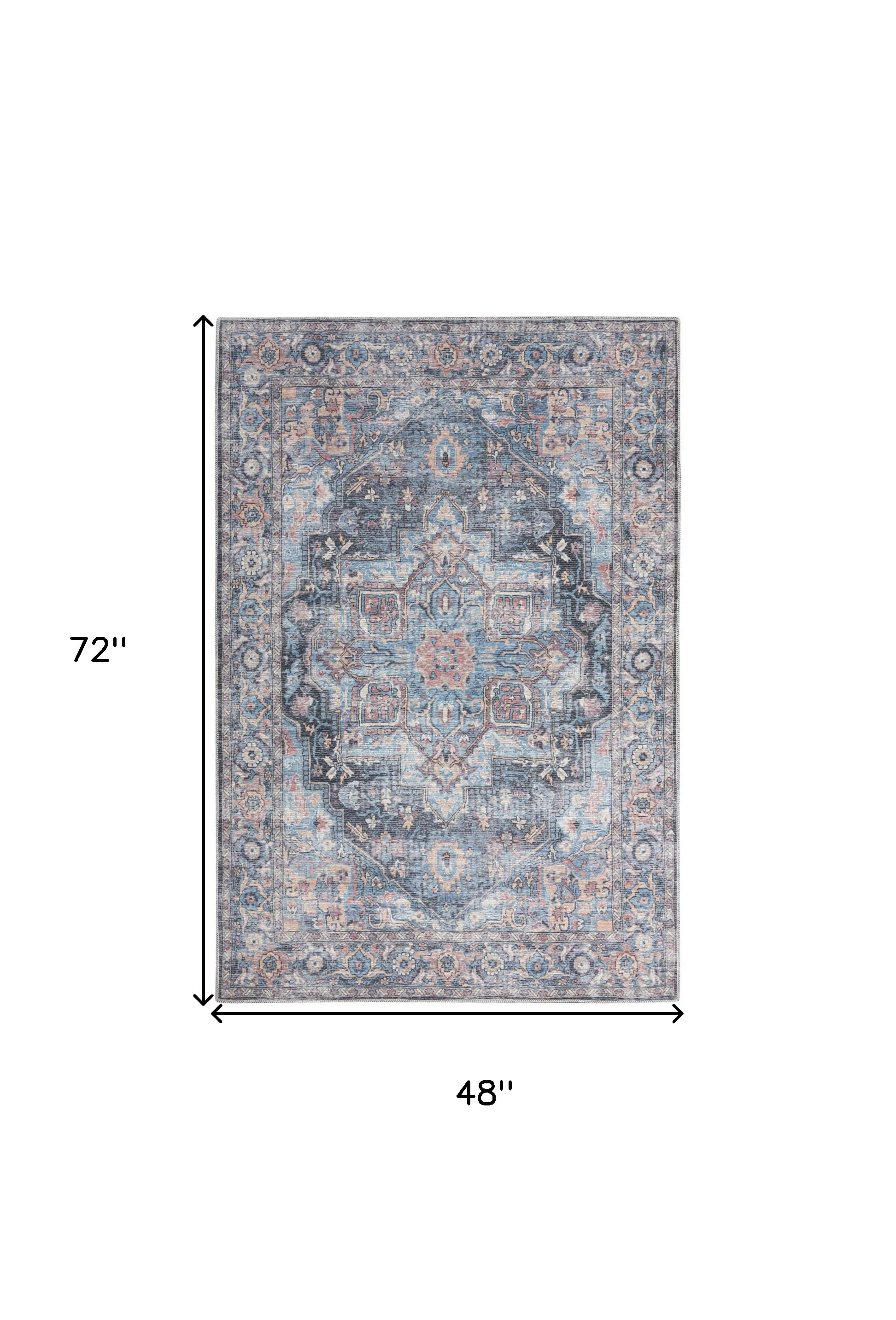 4" X 6" Light Blue Oriental Power Loom Distressed Washable Area Rug