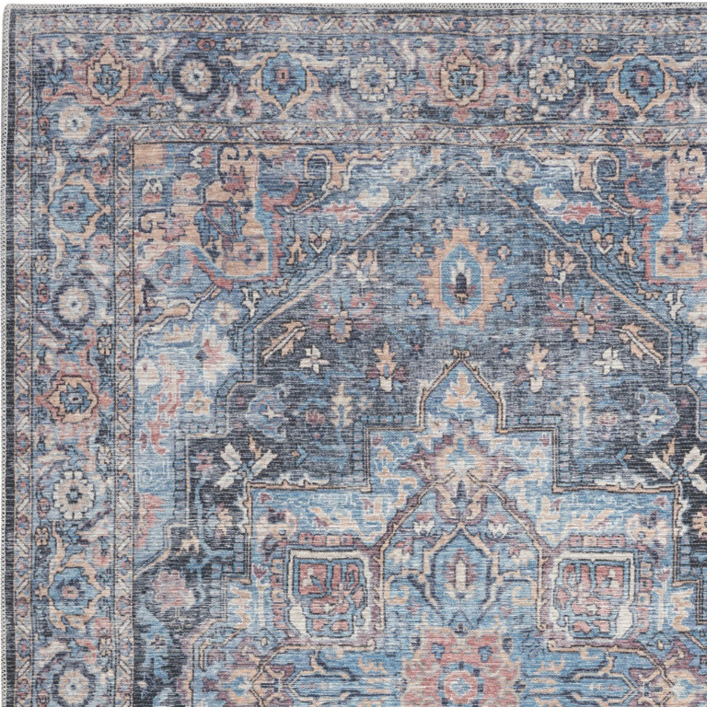 4 X 6 Light Blue Oriental Power Loom Distressed Washable Area Rug