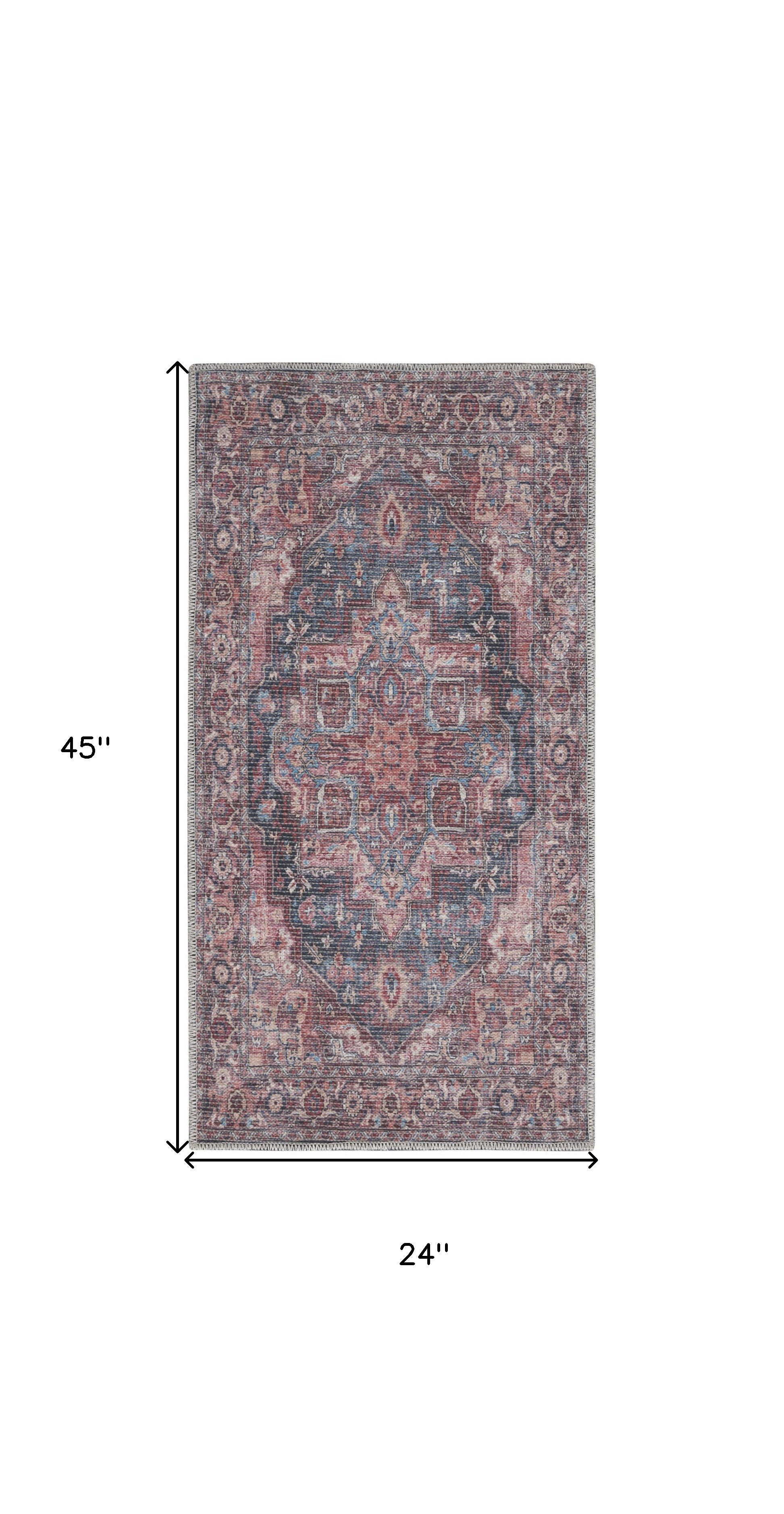 2" X 4" Red Oriental Power Loom Distressed Washable Area Rug