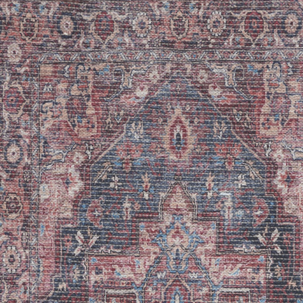 2" X 4" Red Oriental Power Loom Distressed Washable Area Rug