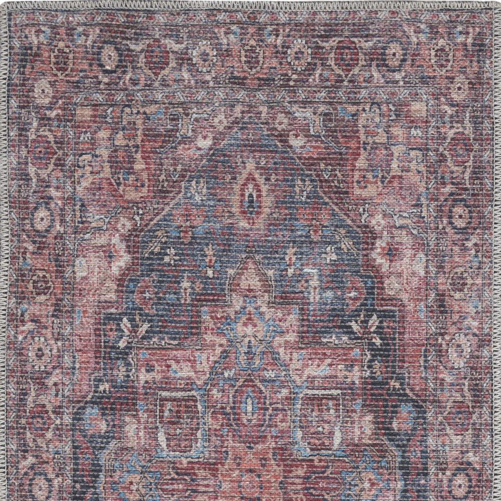 2" X 4" Red Oriental Power Loom Distressed Washable Area Rug