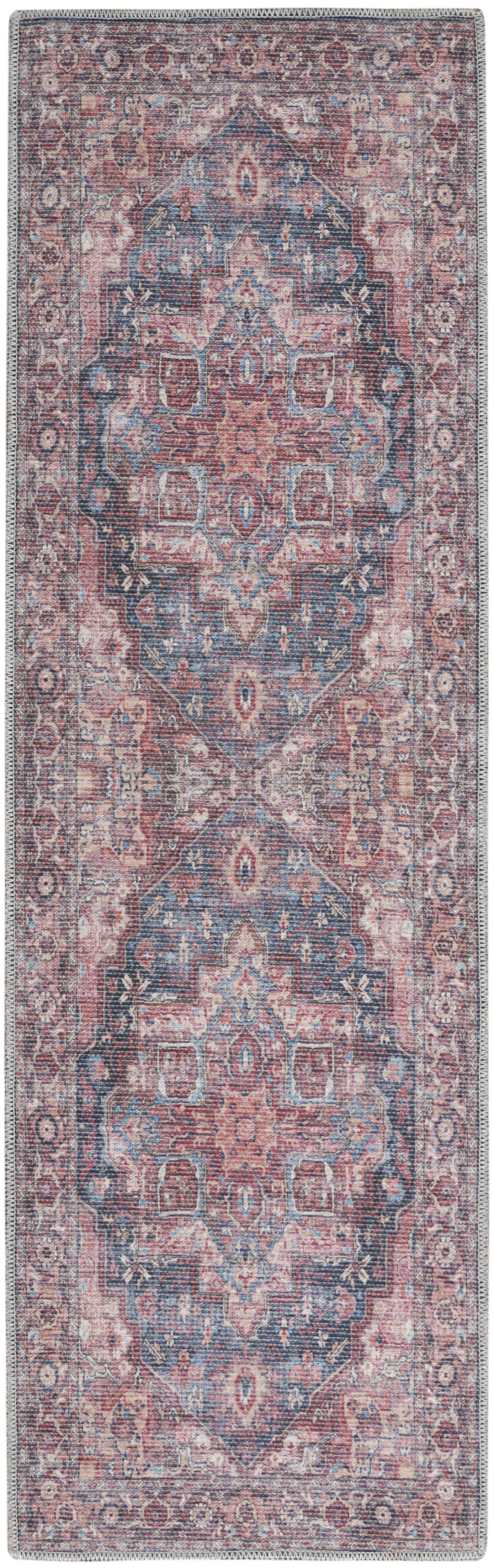 2" X 6" Red Oriental Power Loom Distressed Washable Runner Rug