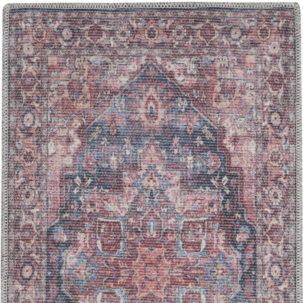 2" X 6" Red Oriental Power Loom Distressed Washable Runner Rug