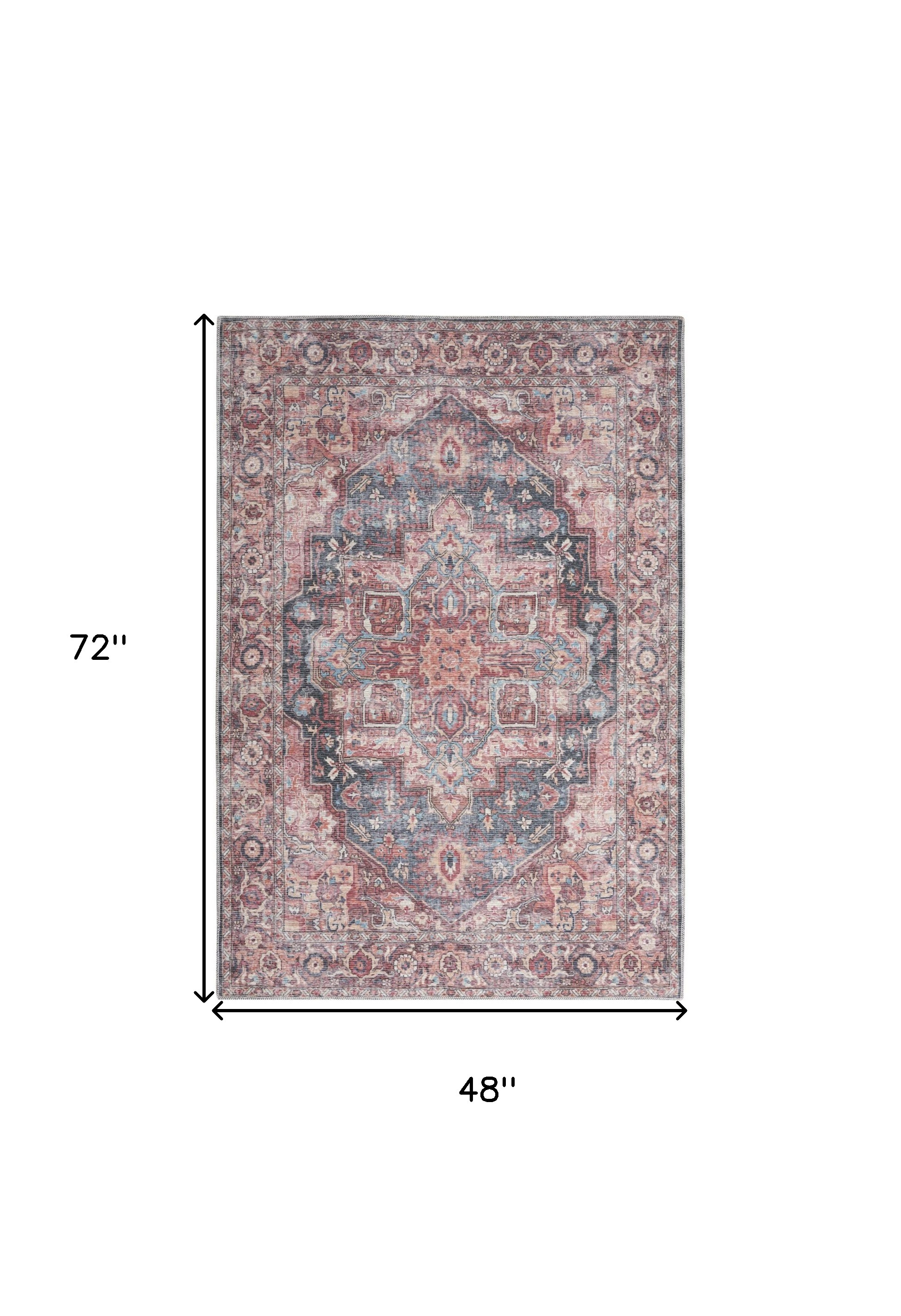 4" X 6" Multicolor Oriental Power Loom Distressed Washable Area Rug