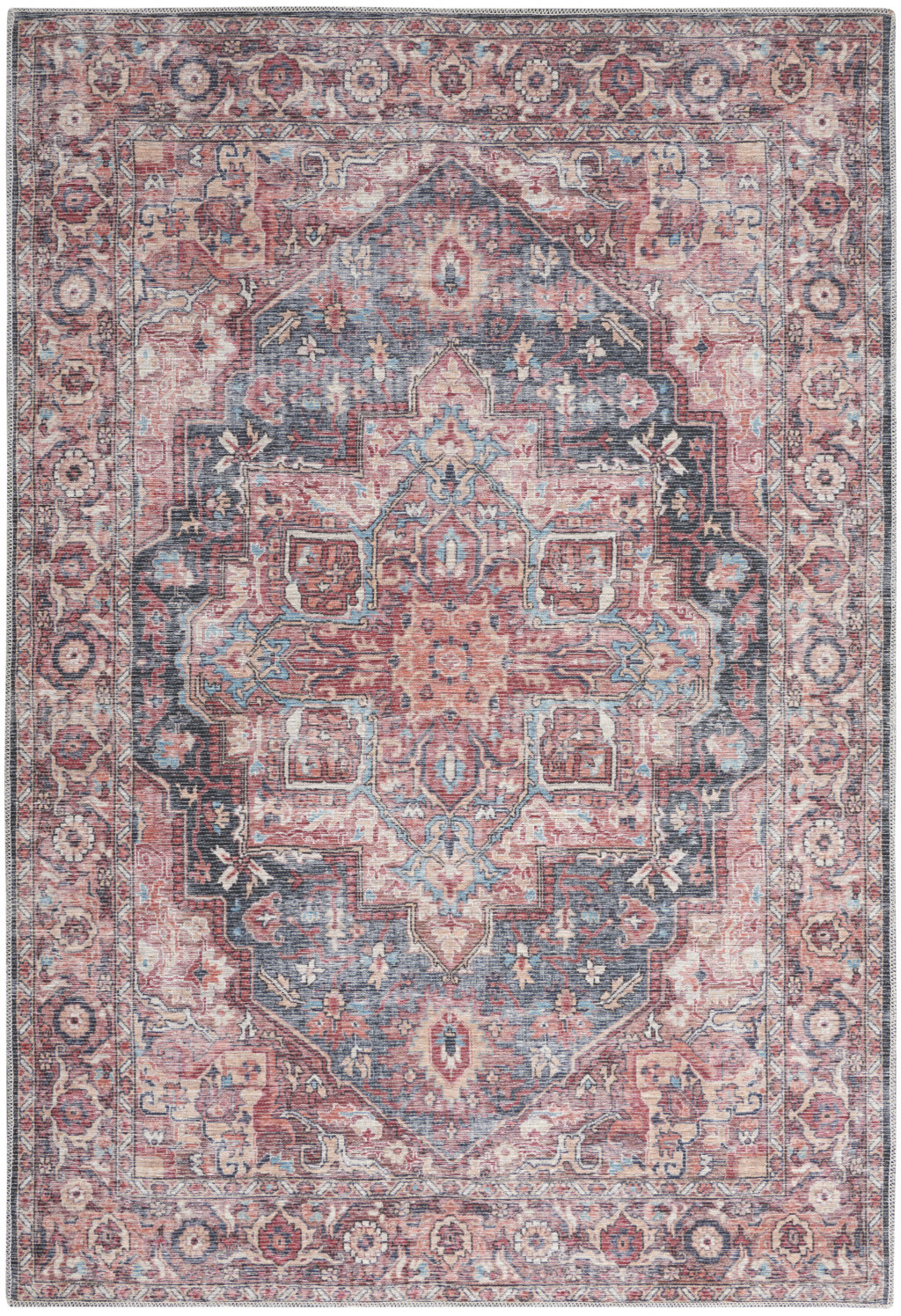 5" X 7" Multicolor Oriental Power Loom Distressed Washable Area Rug