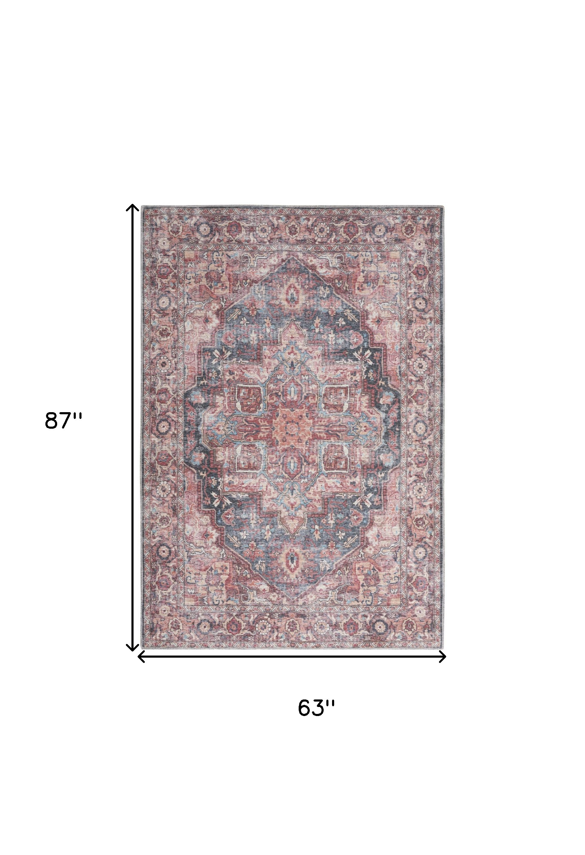 5" X 7" Multicolor Oriental Power Loom Distressed Washable Area Rug