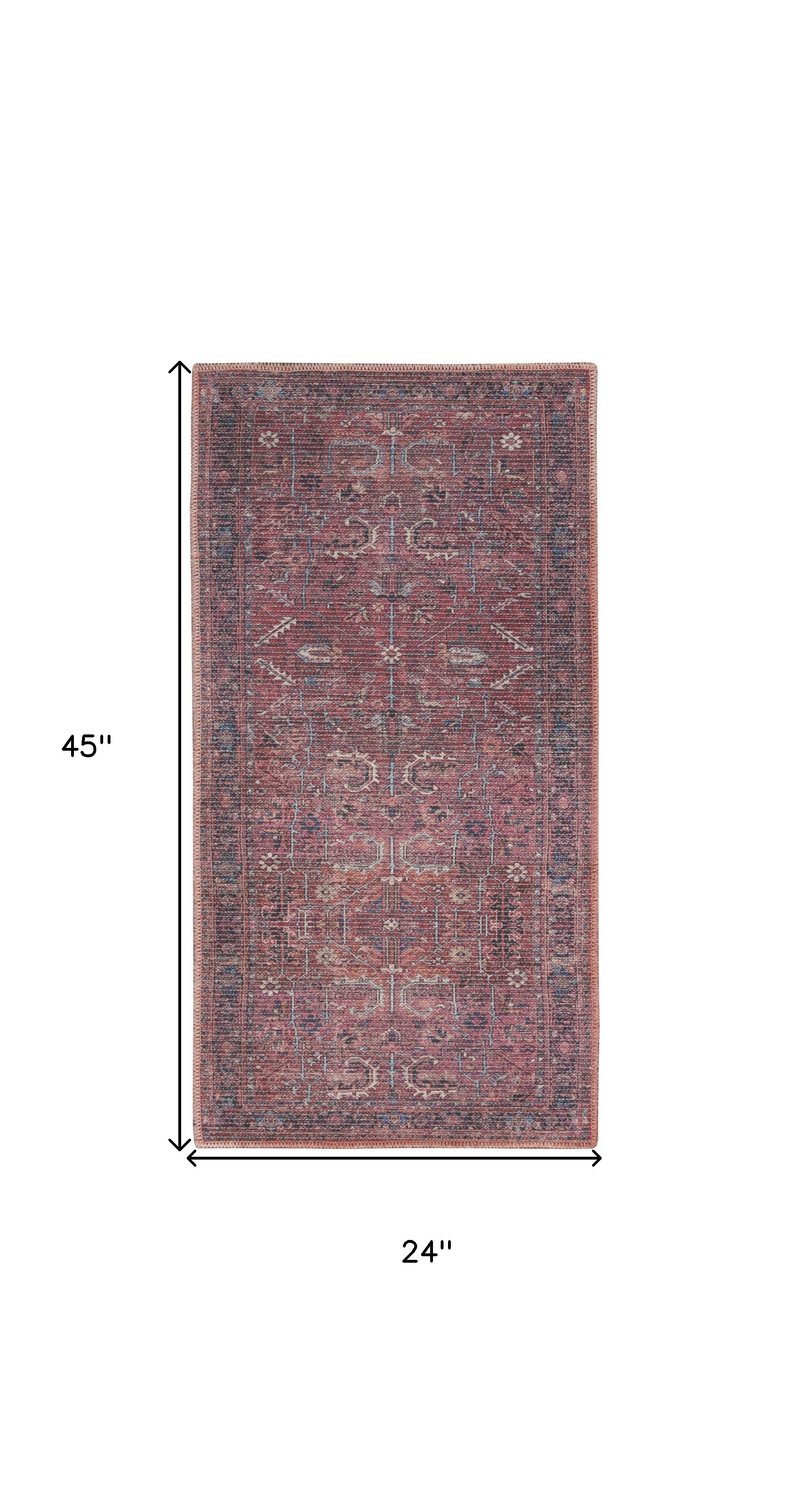 2" X 4" Brick Oriental Power Loom Distressed Washable Area Rug
