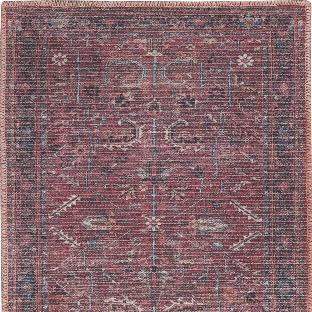 2" X 4" Brick Oriental Power Loom Distressed Washable Area Rug