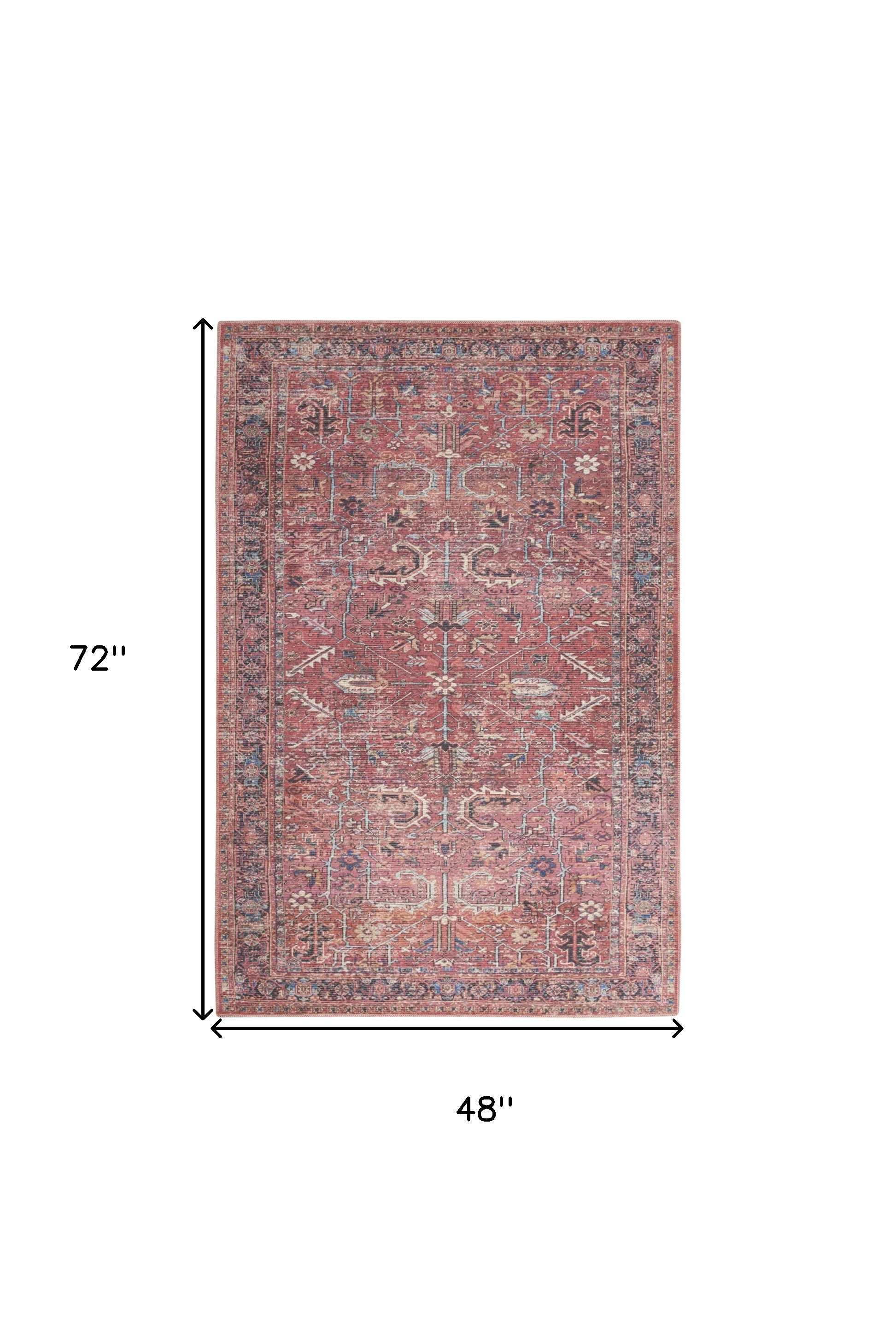 4" X 6" Brick Oriental Power Loom Distressed Washable Area Rug