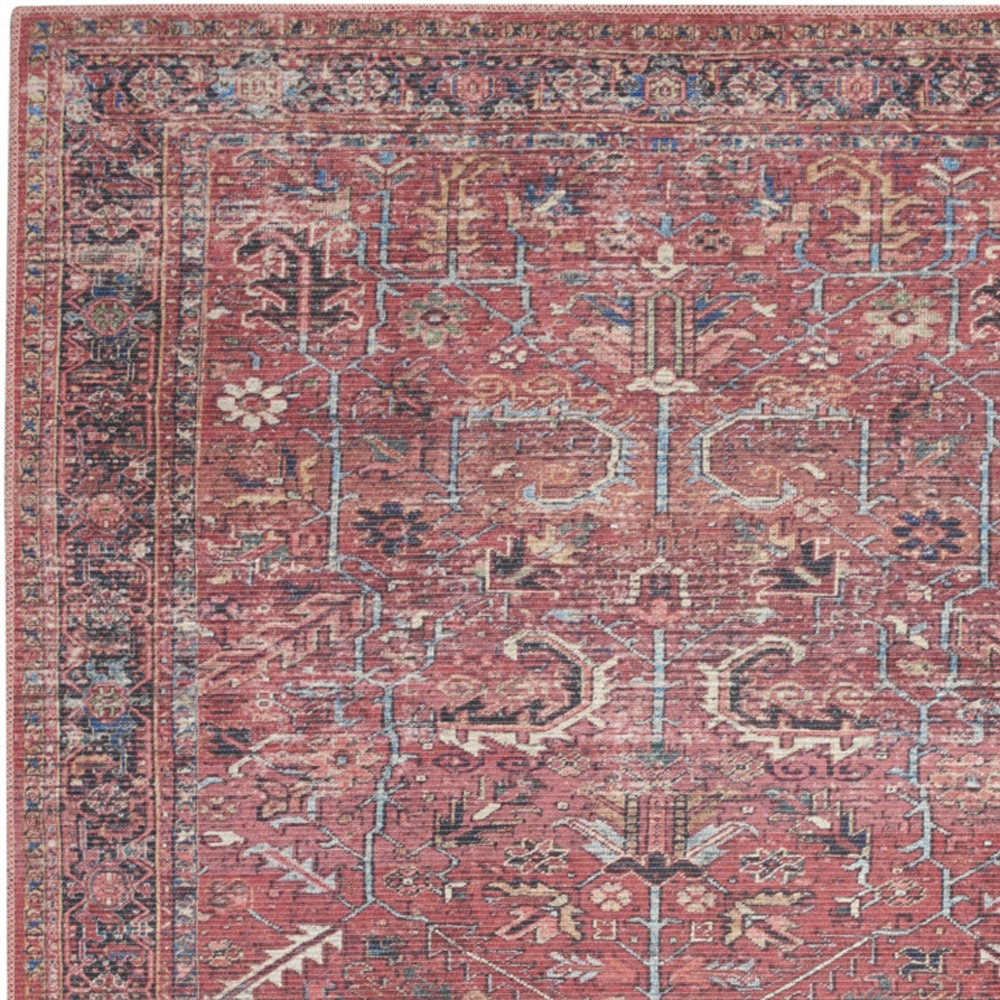 4" X 6" Brick Oriental Power Loom Distressed Washable Area Rug