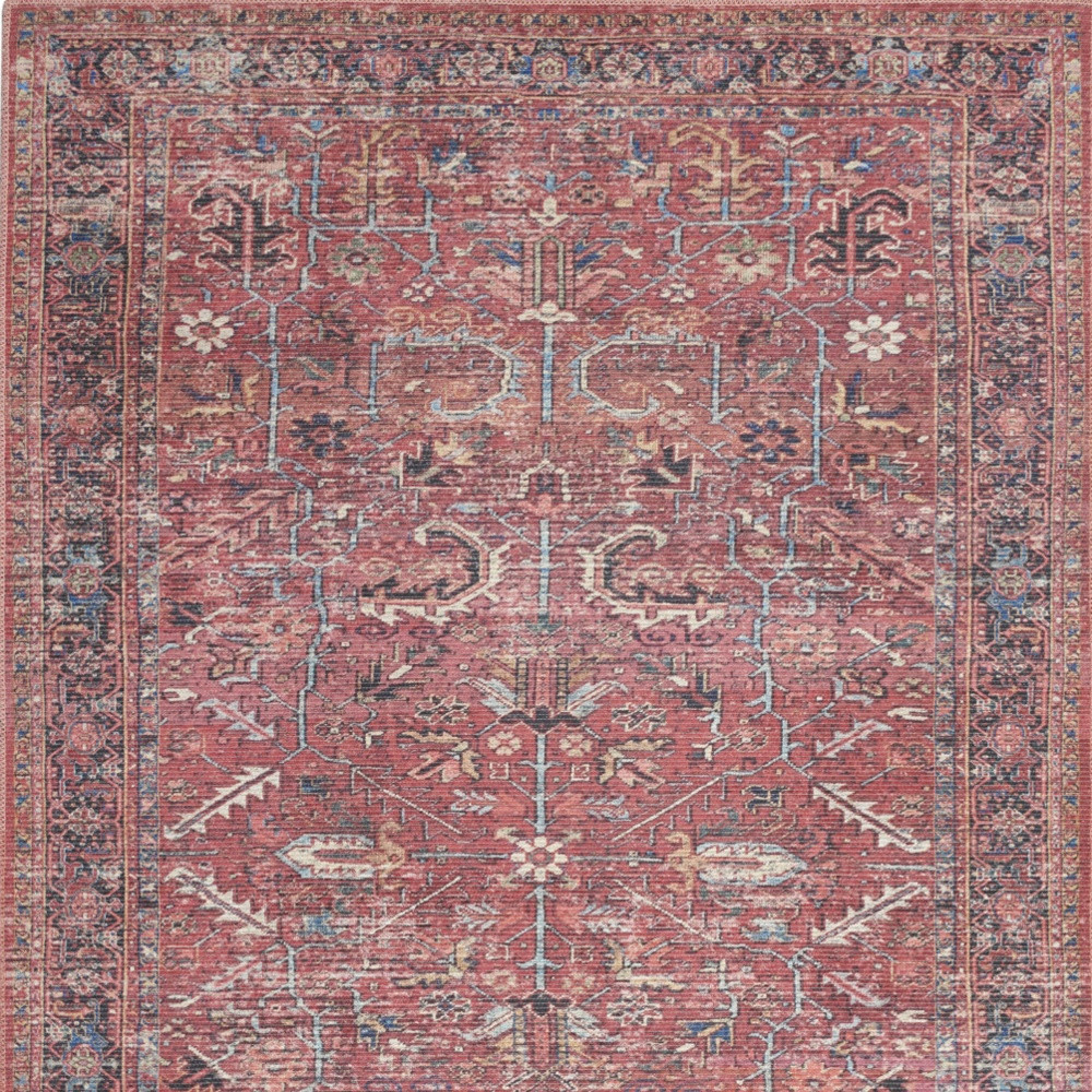 4" X 6" Brick Oriental Power Loom Distressed Washable Area Rug