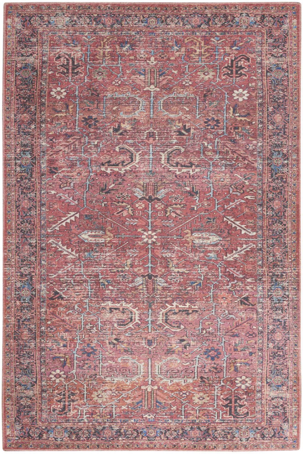 5 X 7 Brick Oriental Power Loom Distressed Washable Area Rug