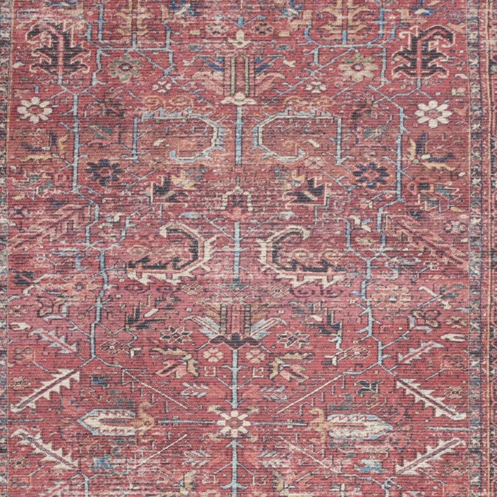 5 X 7 Brick Oriental Power Loom Distressed Washable Area Rug