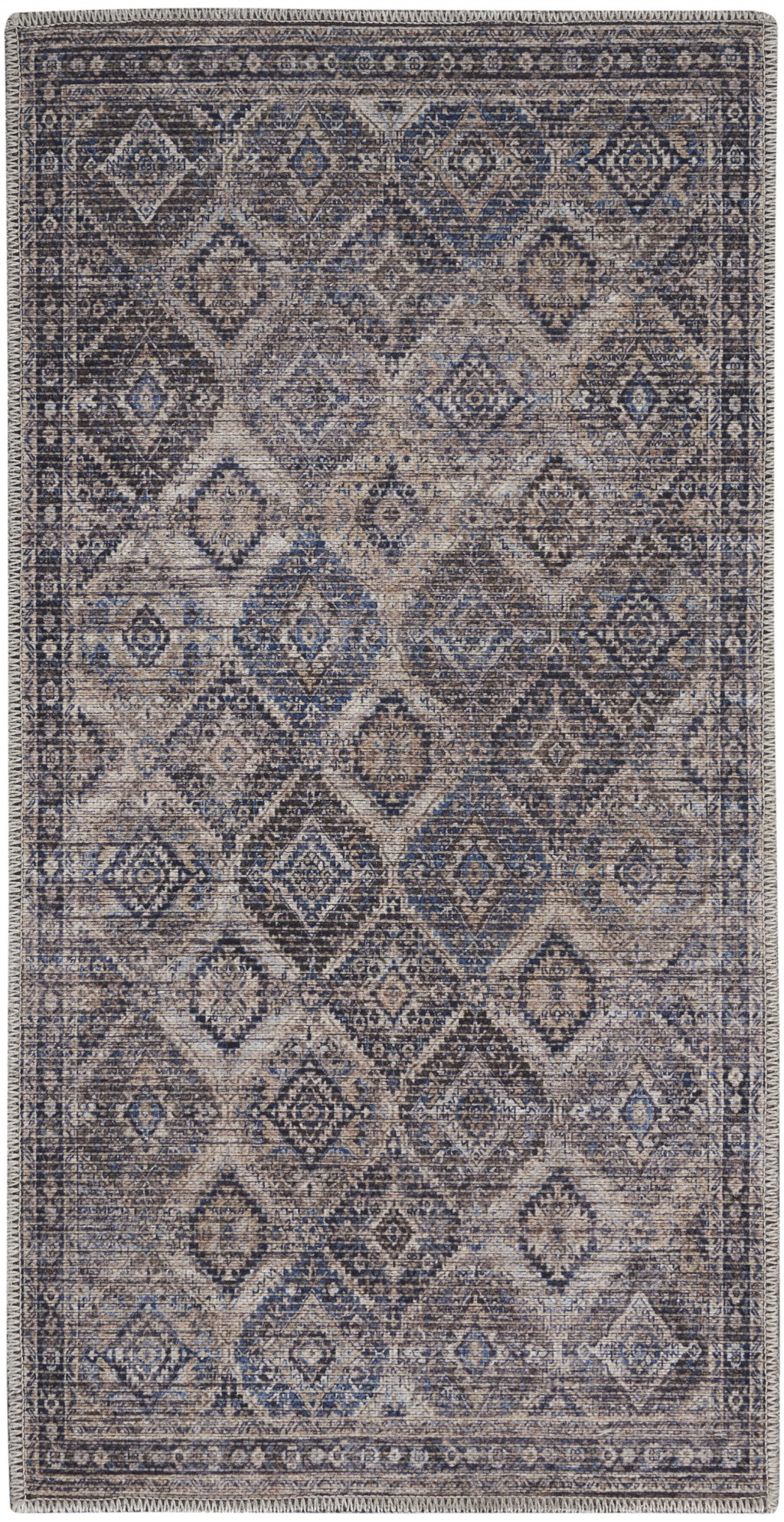 2" X 4" Ivory Latte Oriental Power Loom Distressed Washable Area Rug