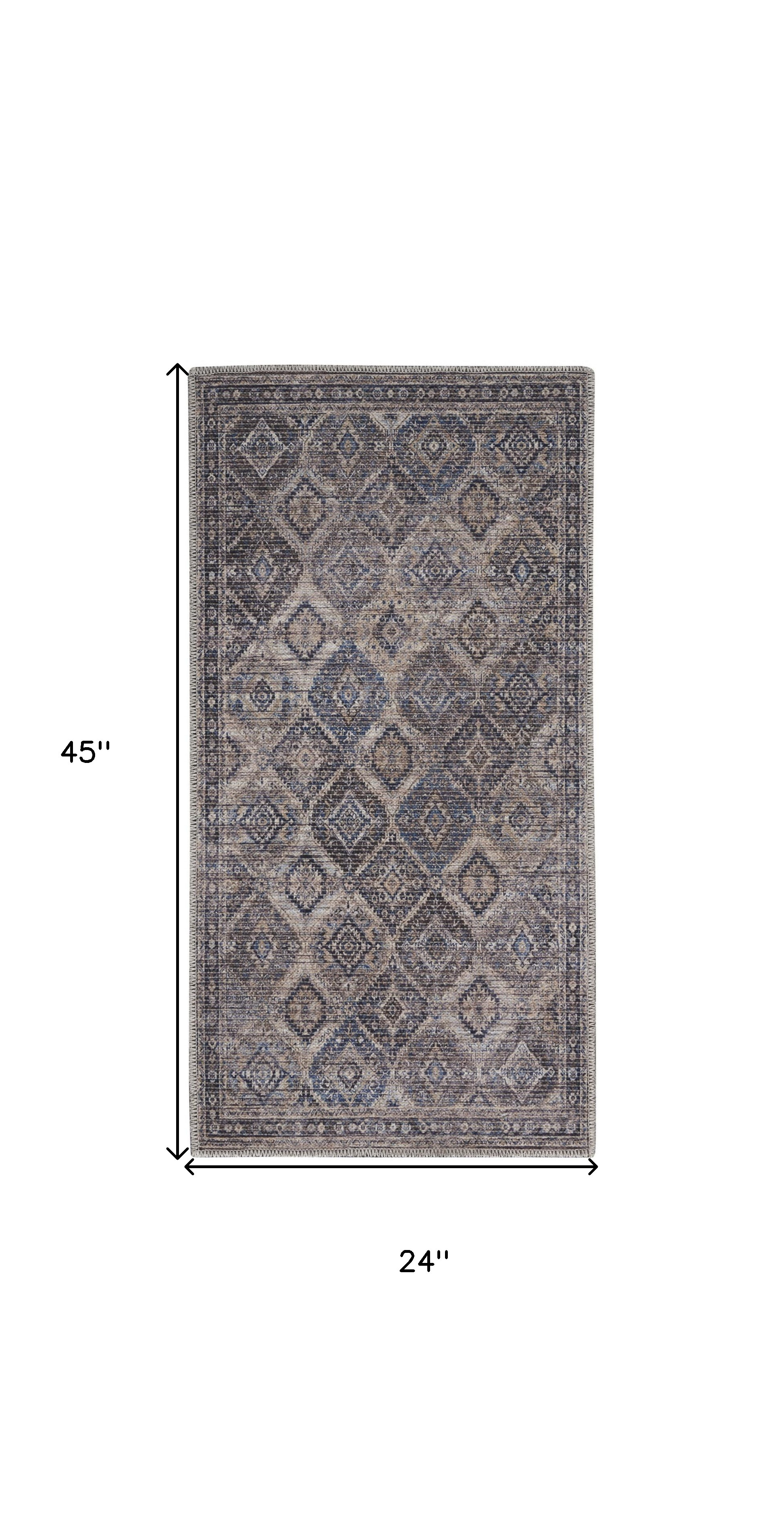 2" X 4" Ivory Latte Oriental Power Loom Distressed Washable Area Rug