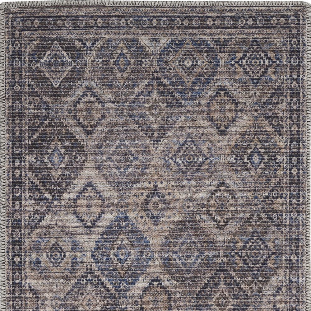 2" X 4" Ivory Latte Oriental Power Loom Distressed Washable Area Rug