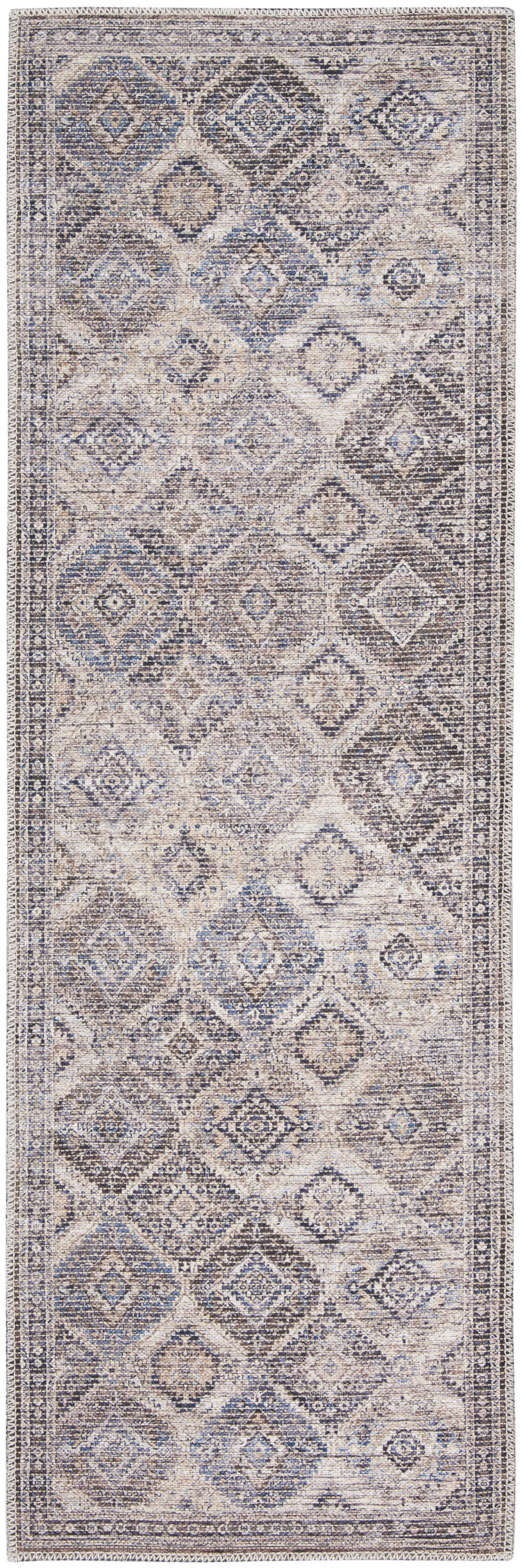 2" X 6" Ivory Latte Oriental Power Loom Distressed Washable Runner Rug