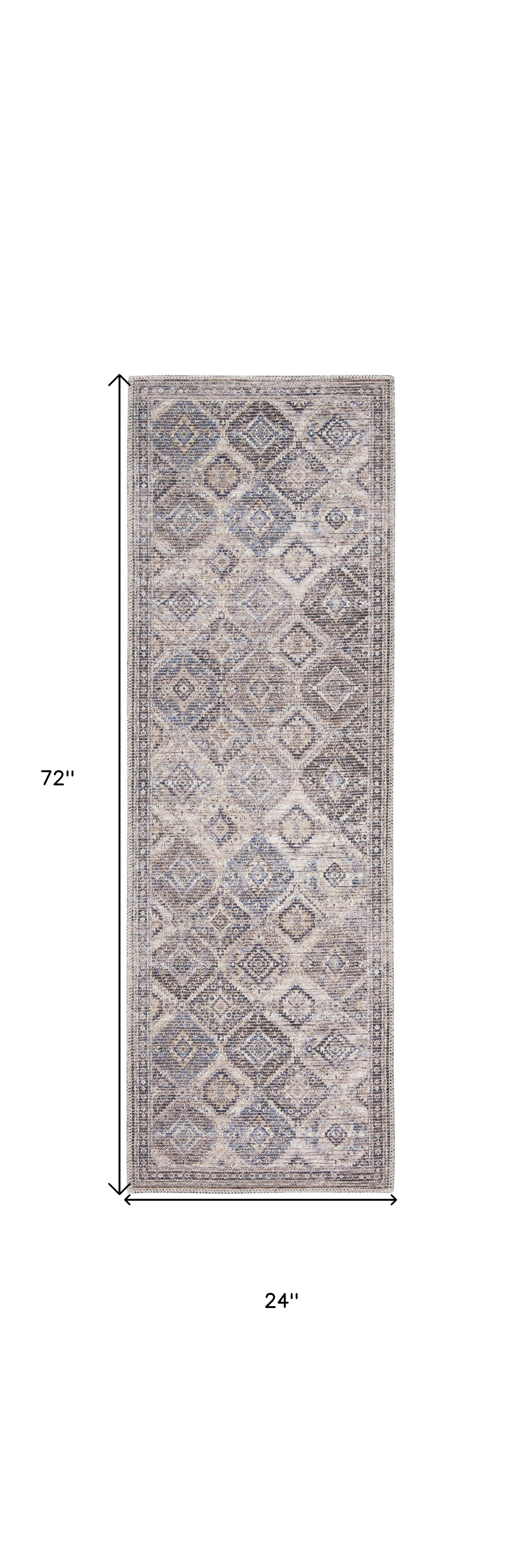 2" X 6" Ivory Latte Oriental Power Loom Distressed Washable Runner Rug