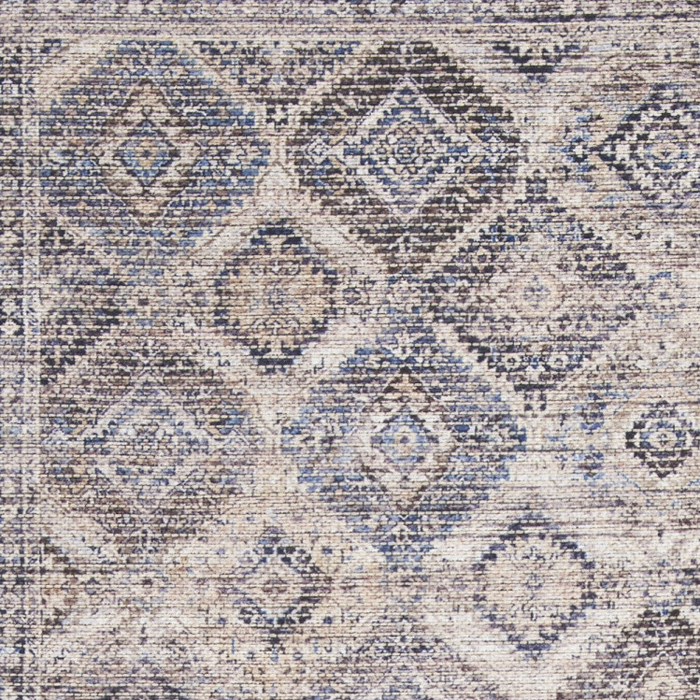 2" X 6" Ivory Latte Oriental Power Loom Distressed Washable Runner Rug