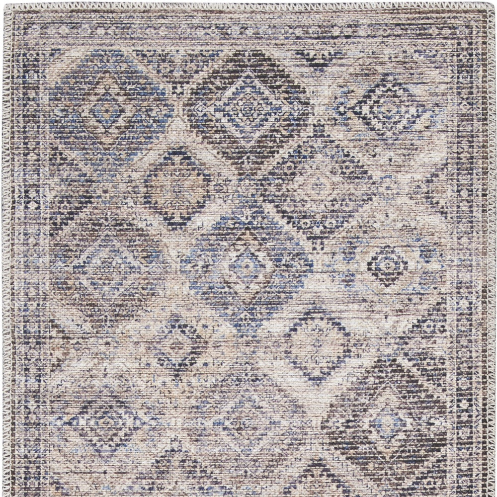 2" X 6" Ivory Latte Oriental Power Loom Distressed Washable Runner Rug