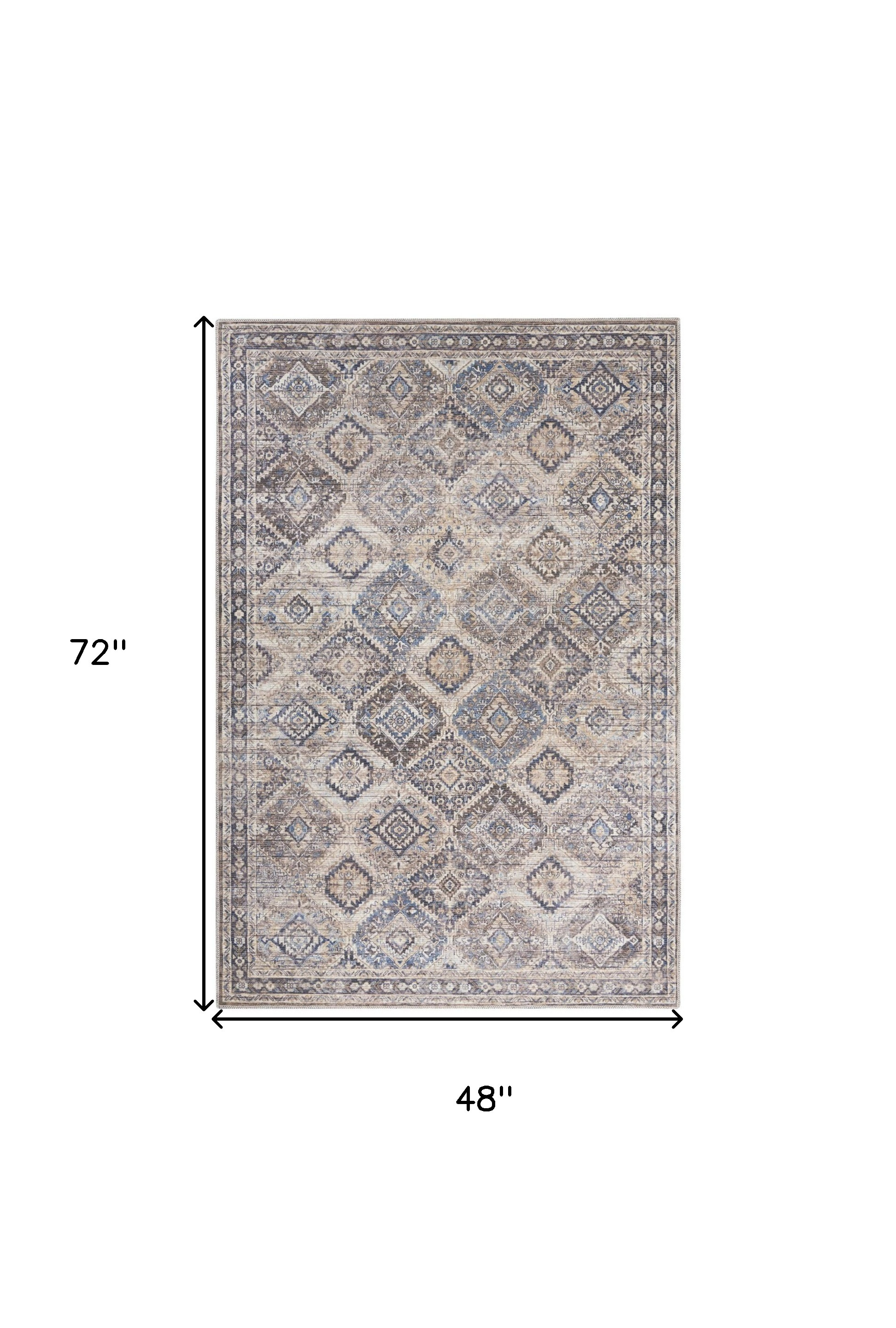 4" X 6" Ivory Latte Oriental Power Loom Distressed Washable Area Rug