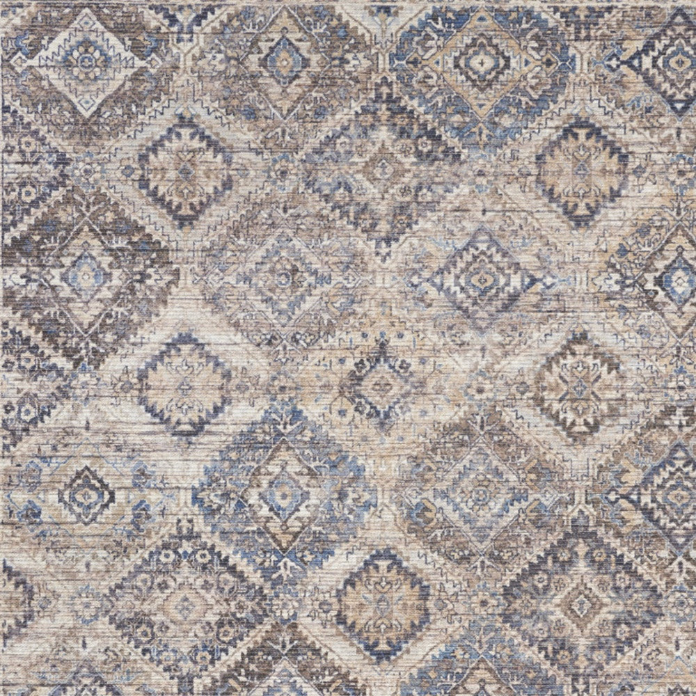 4" X 6" Ivory Latte Oriental Power Loom Distressed Washable Area Rug