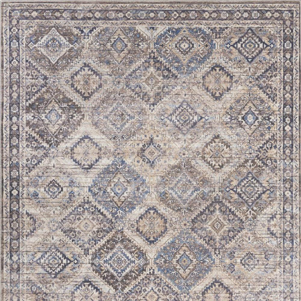 4" X 6" Ivory Latte Oriental Power Loom Distressed Washable Area Rug