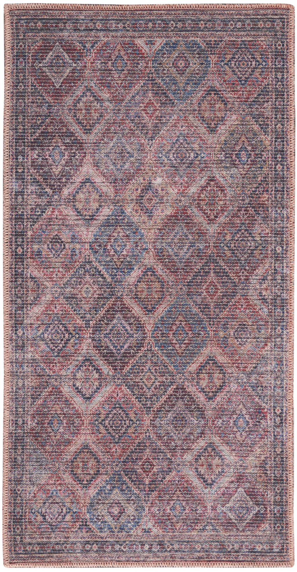 2" X 4" Maroon Oriental Power Loom Distressed Washable Area Rug