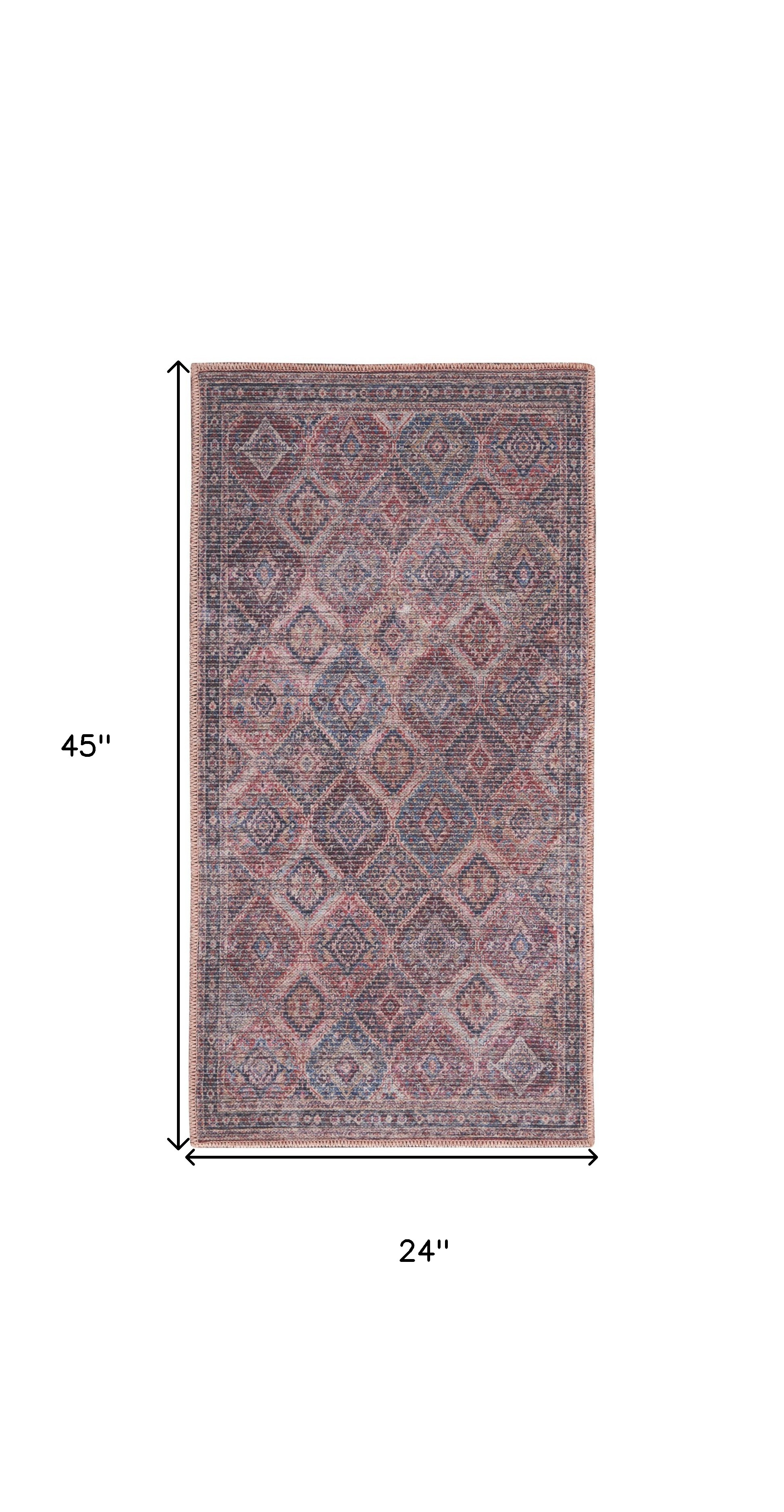2" X 4" Maroon Oriental Power Loom Distressed Washable Area Rug