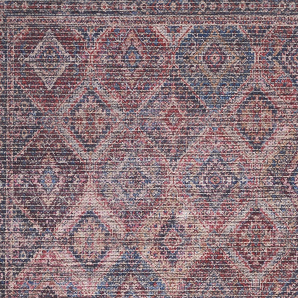 2" X 4" Maroon Oriental Power Loom Distressed Washable Area Rug