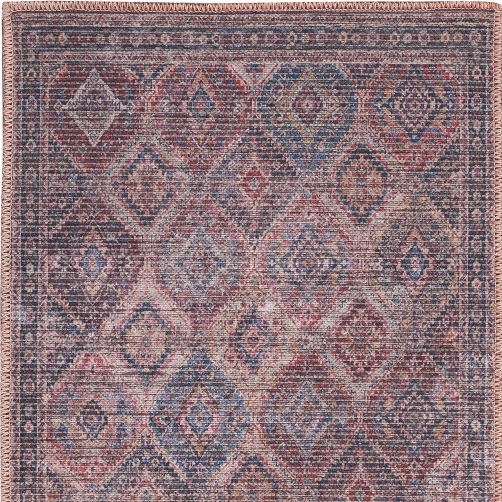 2" X 4" Maroon Oriental Power Loom Distressed Washable Area Rug