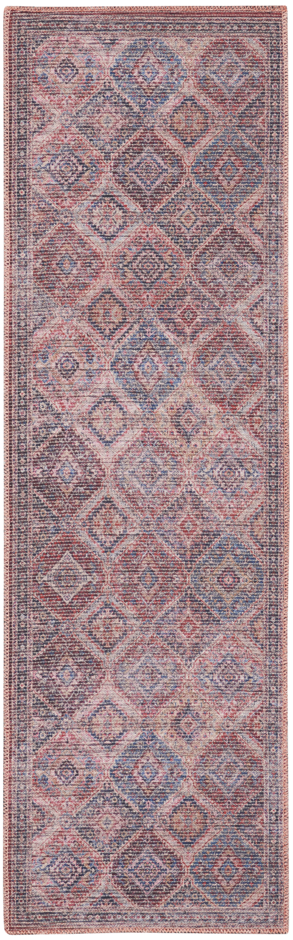 2 X 6 Red Oriental Power Loom Distressed Washable Runner Rug