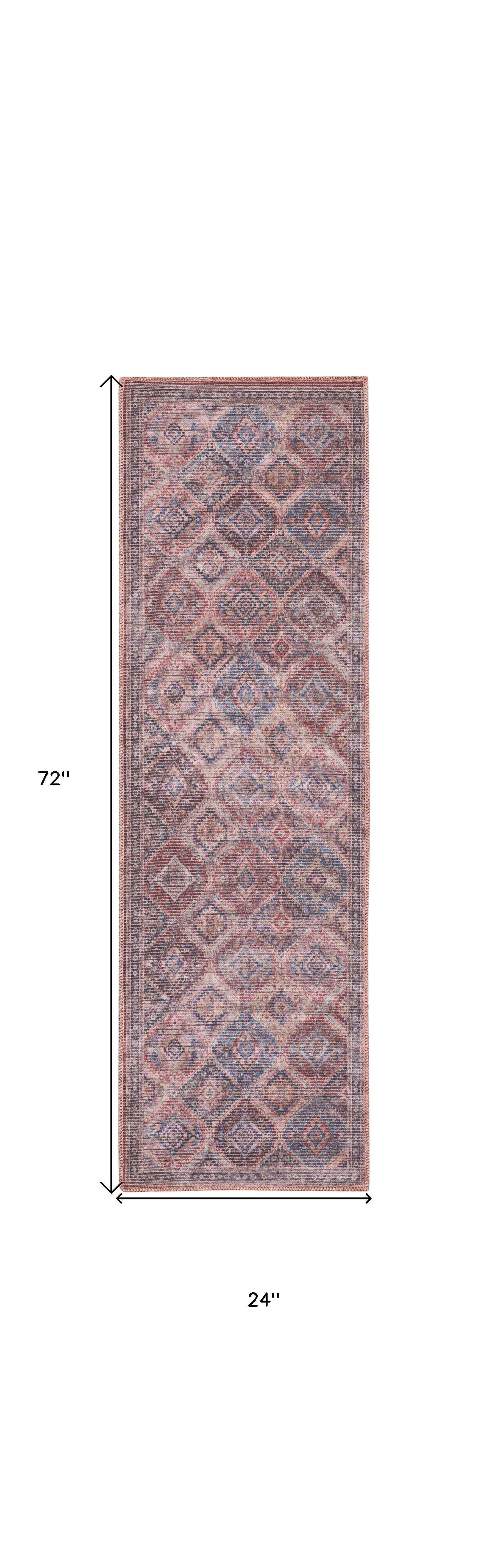 2" X 6" Red Oriental Power Loom Distressed Washable Runner Rug