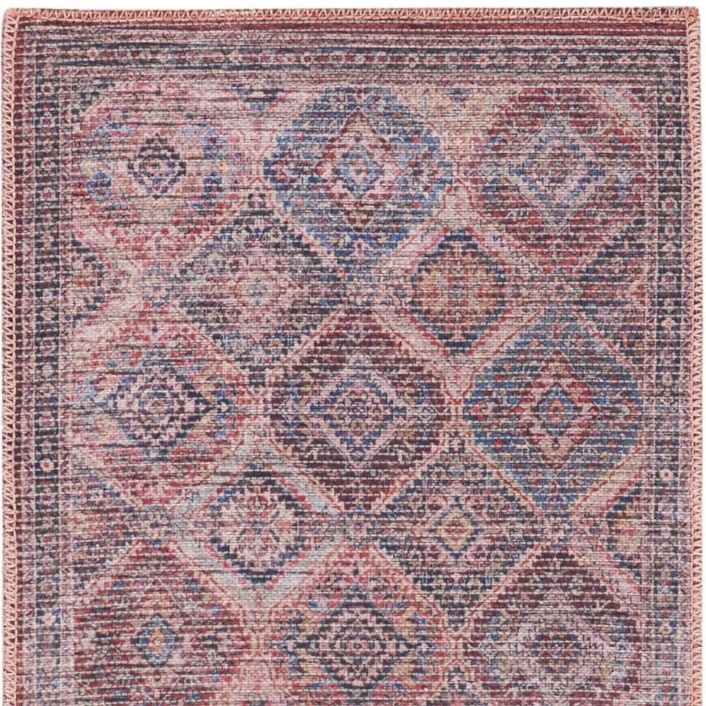 2" X 6" Red Oriental Power Loom Distressed Washable Runner Rug