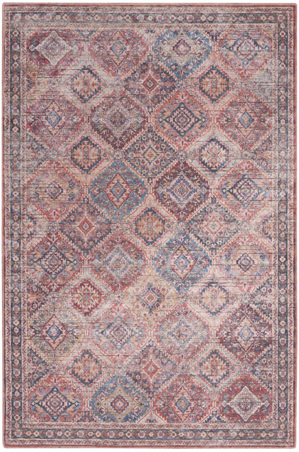 4" X 6" Multicolor Oriental Power Loom Distressed Washable Area Rug