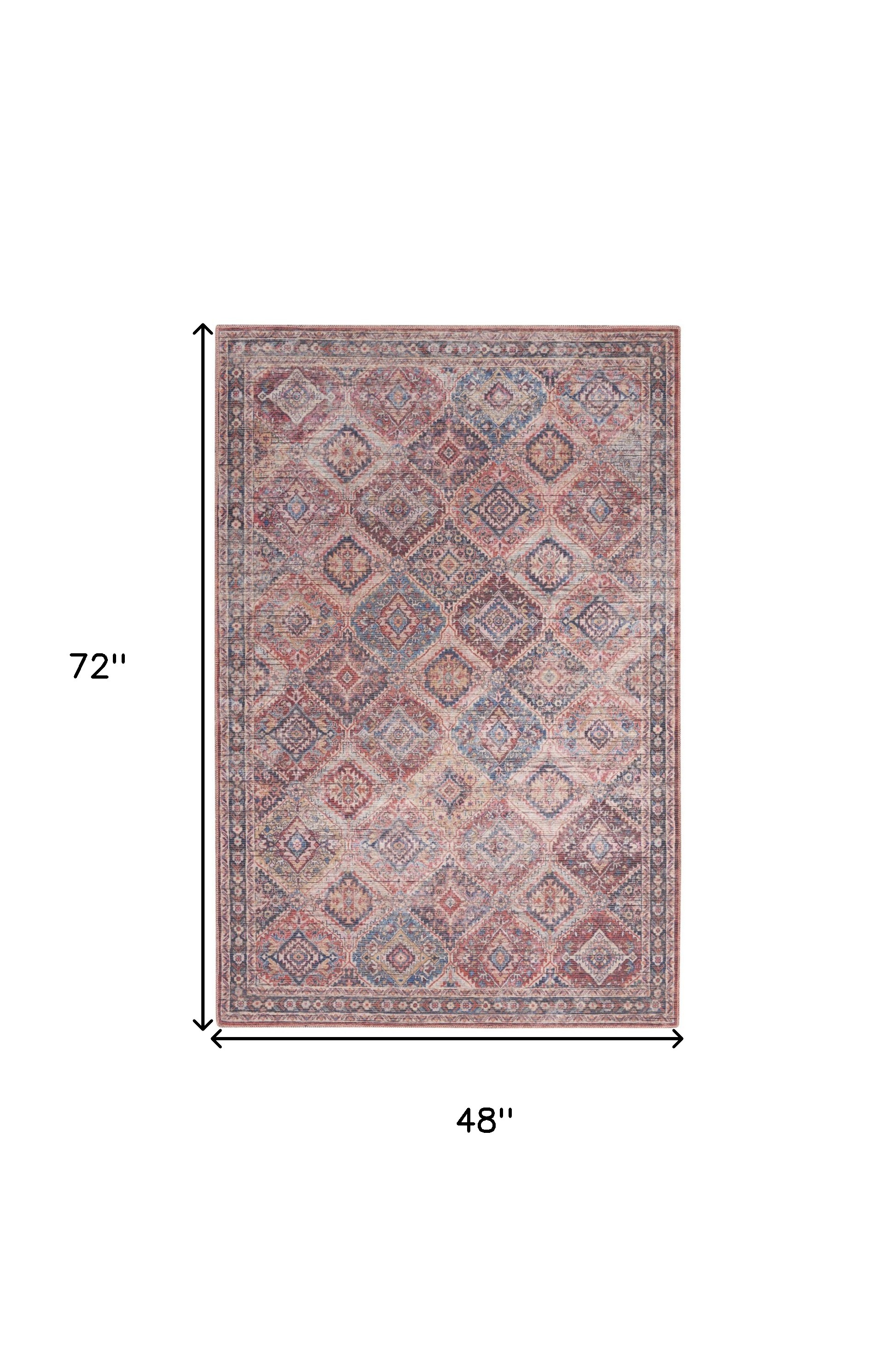 4" X 6" Multicolor Oriental Power Loom Distressed Washable Area Rug