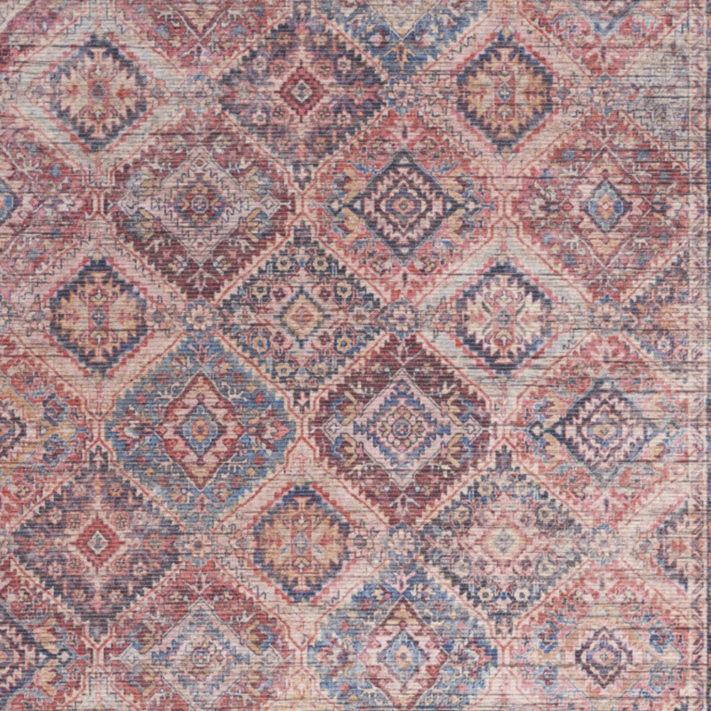 4" X 6" Multicolor Oriental Power Loom Distressed Washable Area Rug