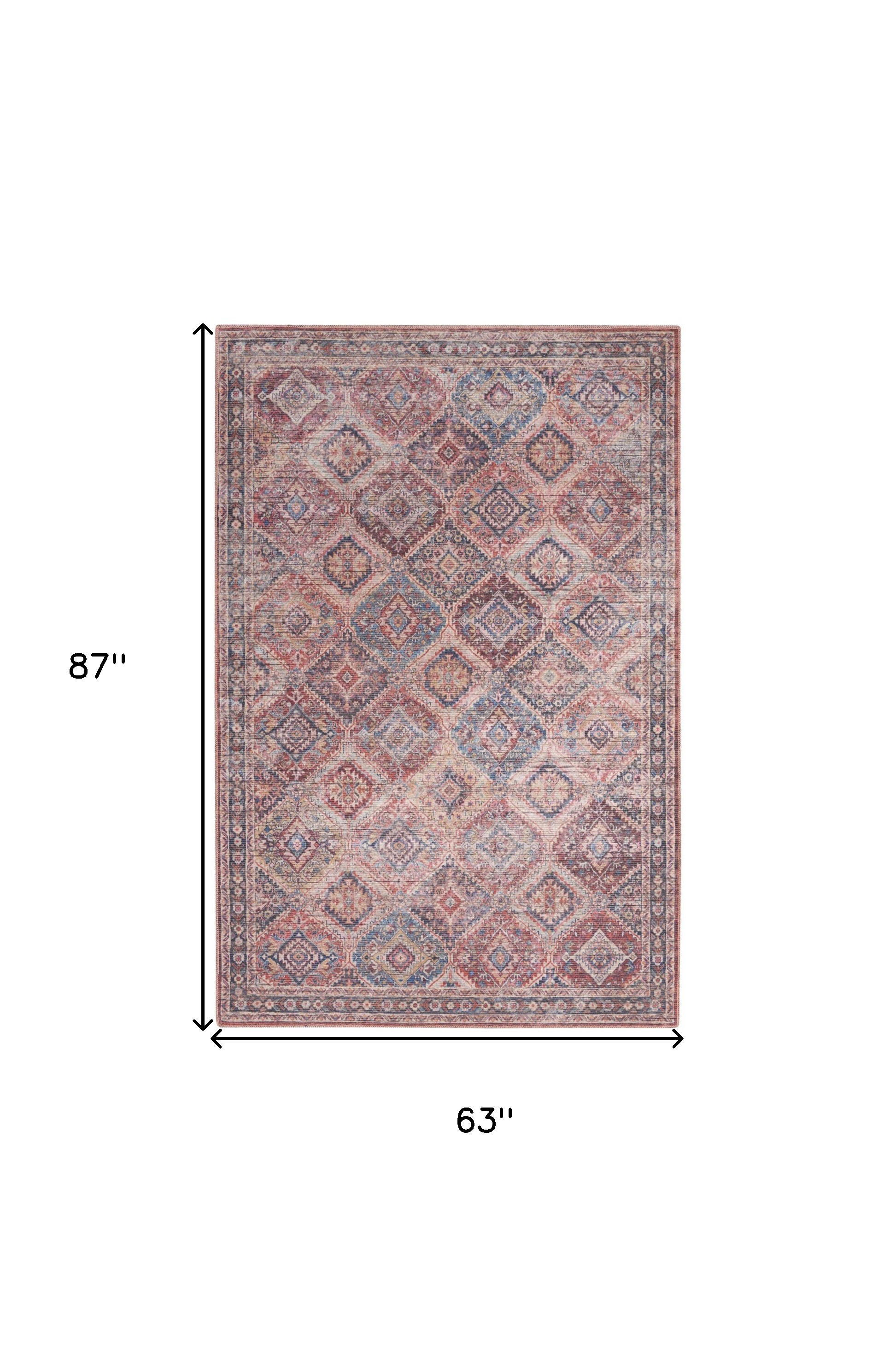 5" X 7" Multicolor Oriental Power Loom Distressed Washable Area Rug