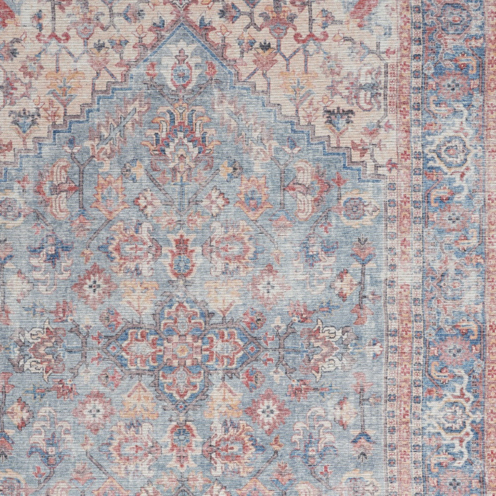 5" X 7" Blue Oriental Power Loom Distressed Washable Area Rug