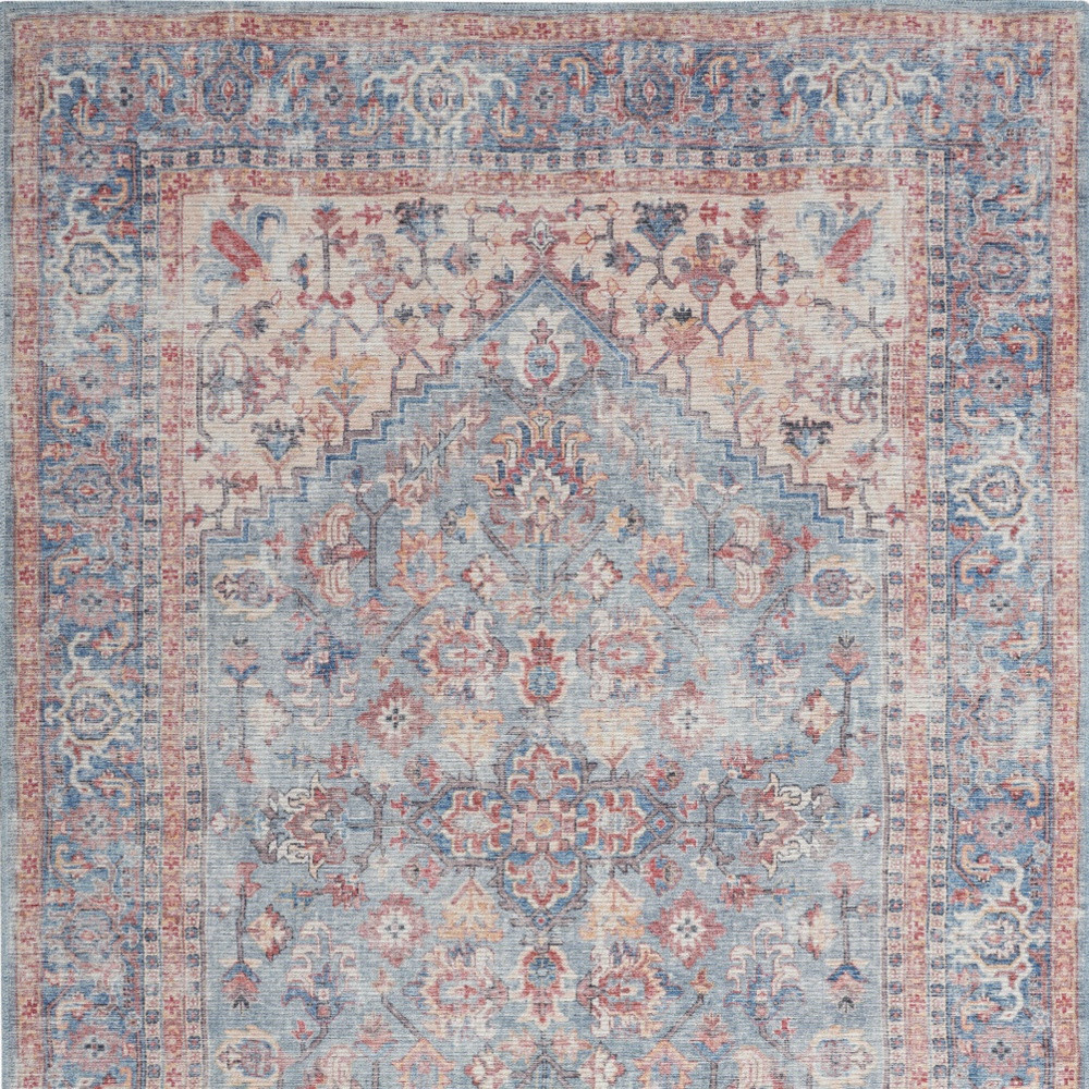 5" X 7" Blue Oriental Power Loom Distressed Washable Area Rug