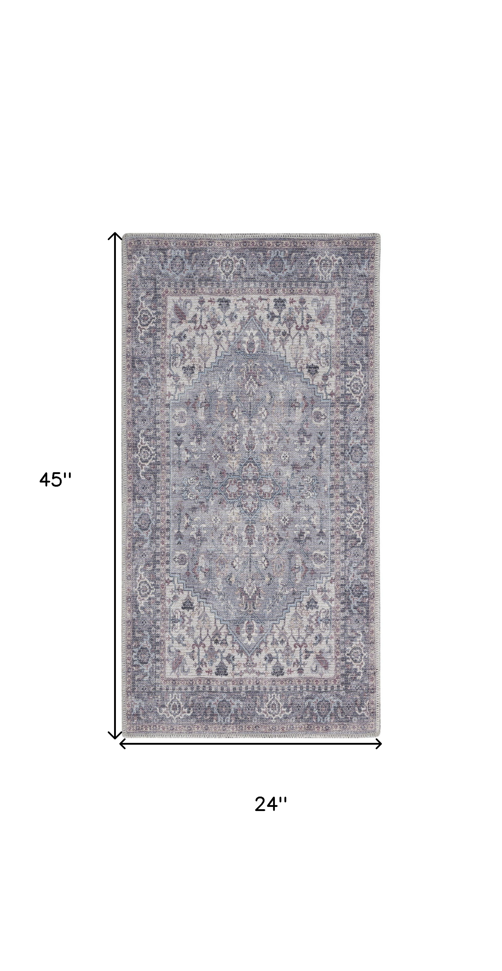 2" X 4" Grey Oriental Power Loom Distressed Washable Area Rug