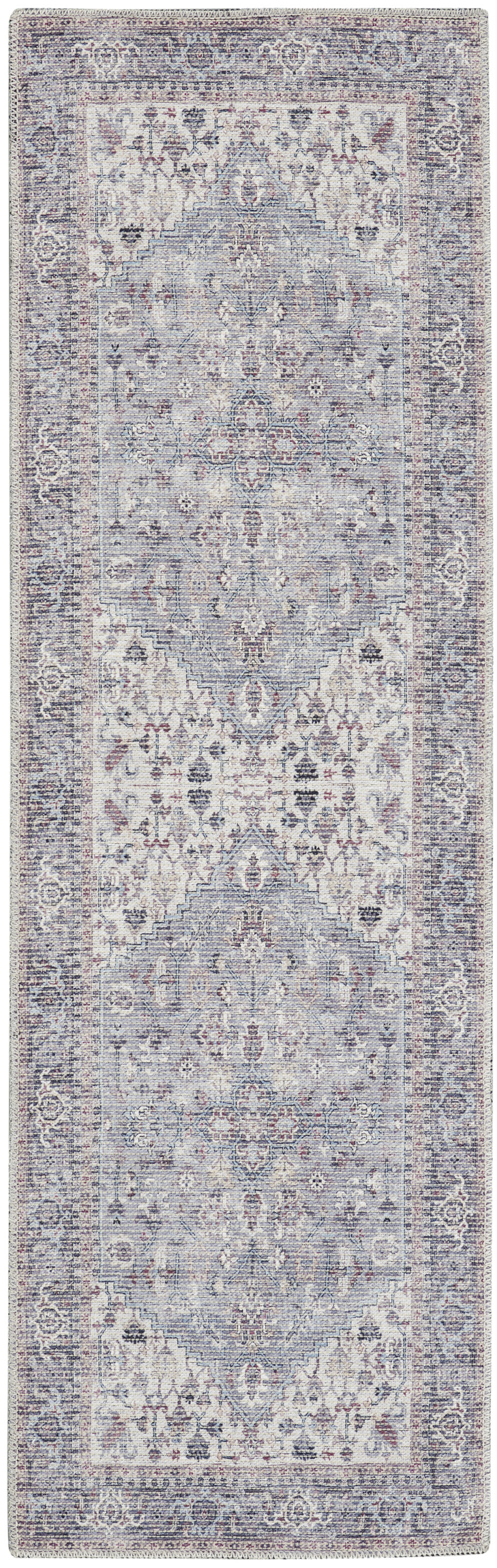 2" X 6" Grey Oriental Power Loom Distressed Washable Runner Rug
