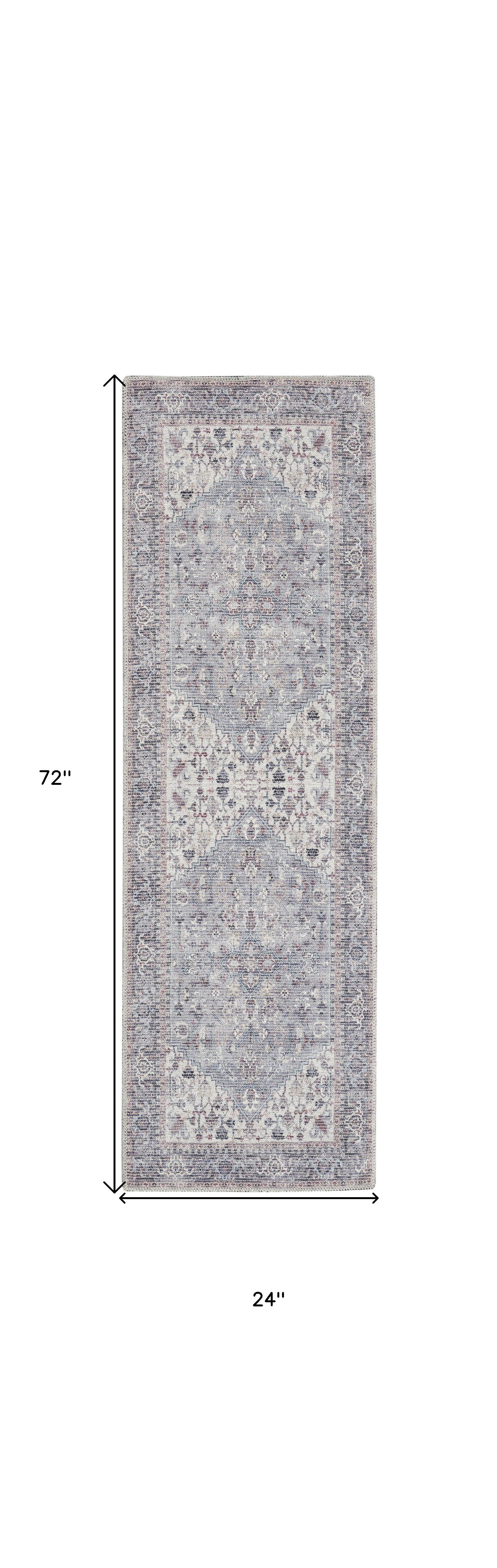 2" X 6" Grey Oriental Power Loom Distressed Washable Runner Rug
