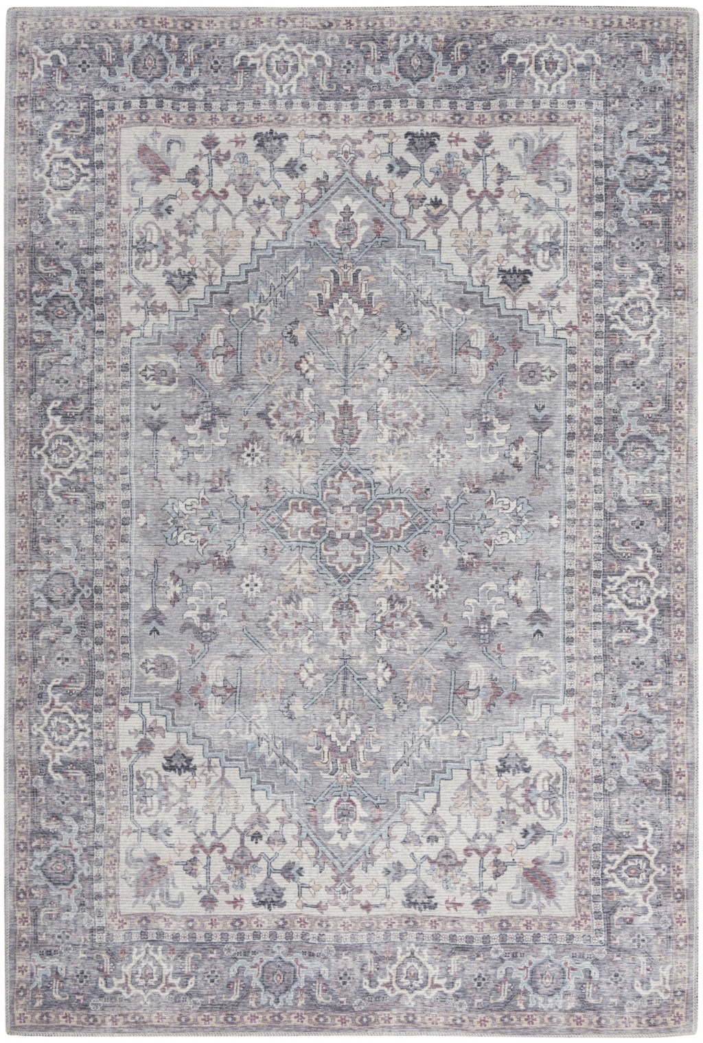4" X 6" Grey Oriental Power Loom Distressed Washable Area Rug
